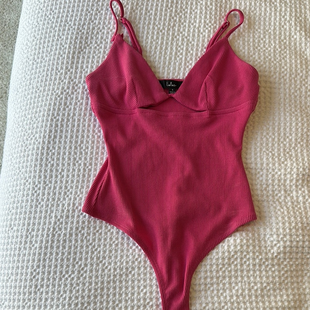 Lulu's Pink Ribbed Bodysuit